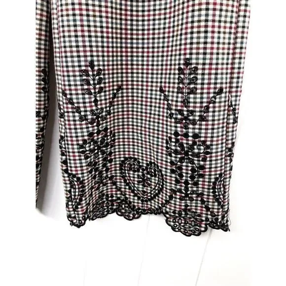 Sfizio Houndstooth Embroidered Eyelet Hem Wide Leg Pants Work Trousers 4 - Picture 5 of 16